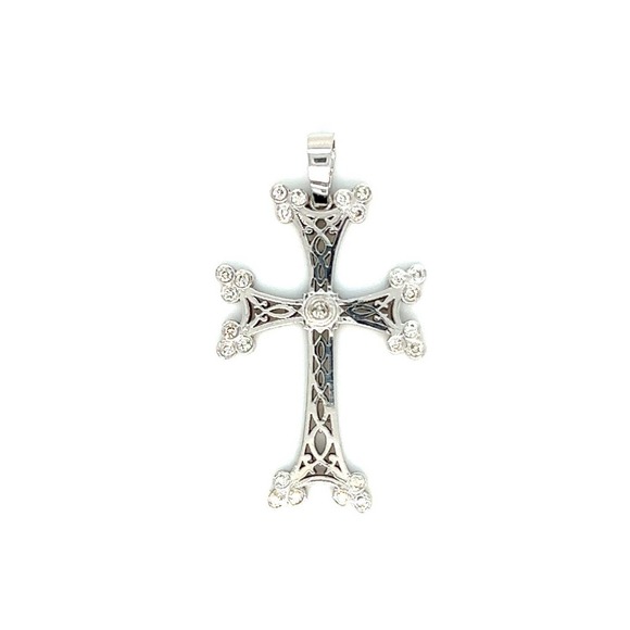 14K White Gold Cross with 25 Round Diamonds